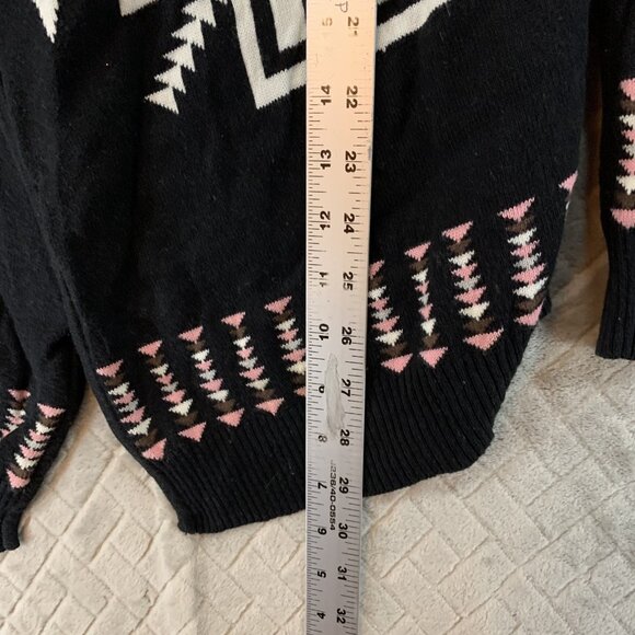 Allie & Rob Womens M Cardigan Sweater Black Aztec Print Geometric Open Front - Picture 9 of 16